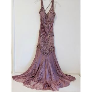 Bicici Vintage Lavender Beaded Lace Silk Gown M